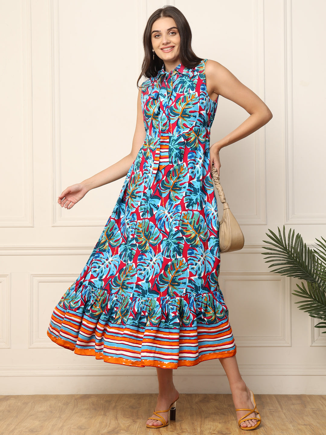 Tropical Printed Tiered Women Maxi Dress