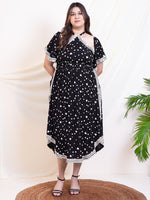 Women's Plus Size Black Heart Printed Halter Neck A Line Women Slit Dress