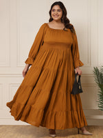 Women's Plus Size Mustard flared women maxi dress