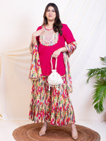 Women's Plus Size Magenta Kurti And Printed Sharara With Dupatta  Women Indo Western Co-Ord Sets
