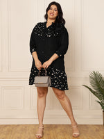Women's Plus Size Black Heart Printed Knee Length Dress