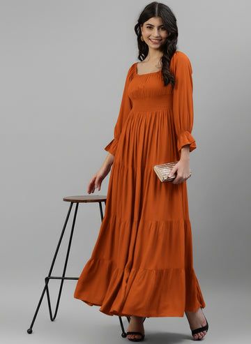 Tan Maxi Flare Dress