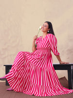 Striped Pure Rayon Women's Tiered Maxi Dress