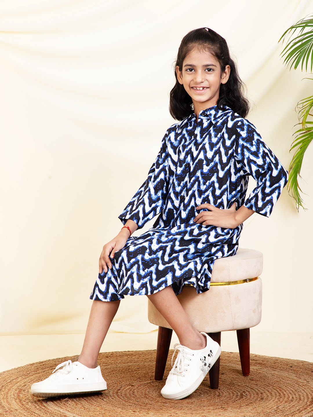 Zig-Zag Printed Girls Shirt Dress