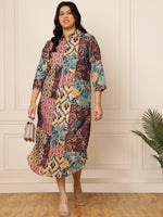 Women's Plus Size Multi-Colour Patch Printed Shirt Dress