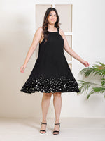 Women's Plus Size Black With Heart Printed Tiered Short Dress