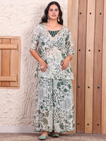 Green Floral Pure Chiffon Lurex Indo Western Women Co-ord Set