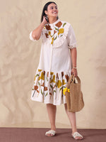 Pure Cotton Placement Printed Women Tiered Shirt Dress