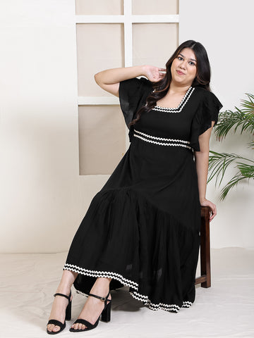 Black Tiered Flared Plus Size Women Dress