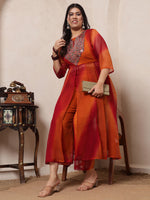 Multi Colour Embroidered Tunic & Palazzo Women Plus Size Fusion Co-Ord Set