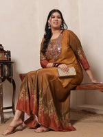 Mustard Printed Pure Muslin Indo Western Women Plus Size Co-ord Set