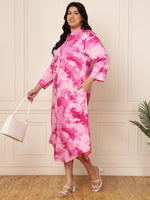 Women's Plus Size Pink Tie and Dye Shirt Dress