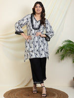 Black Floral Printed Kurta With Palazzo Women Plus SIze Co-Ord Set