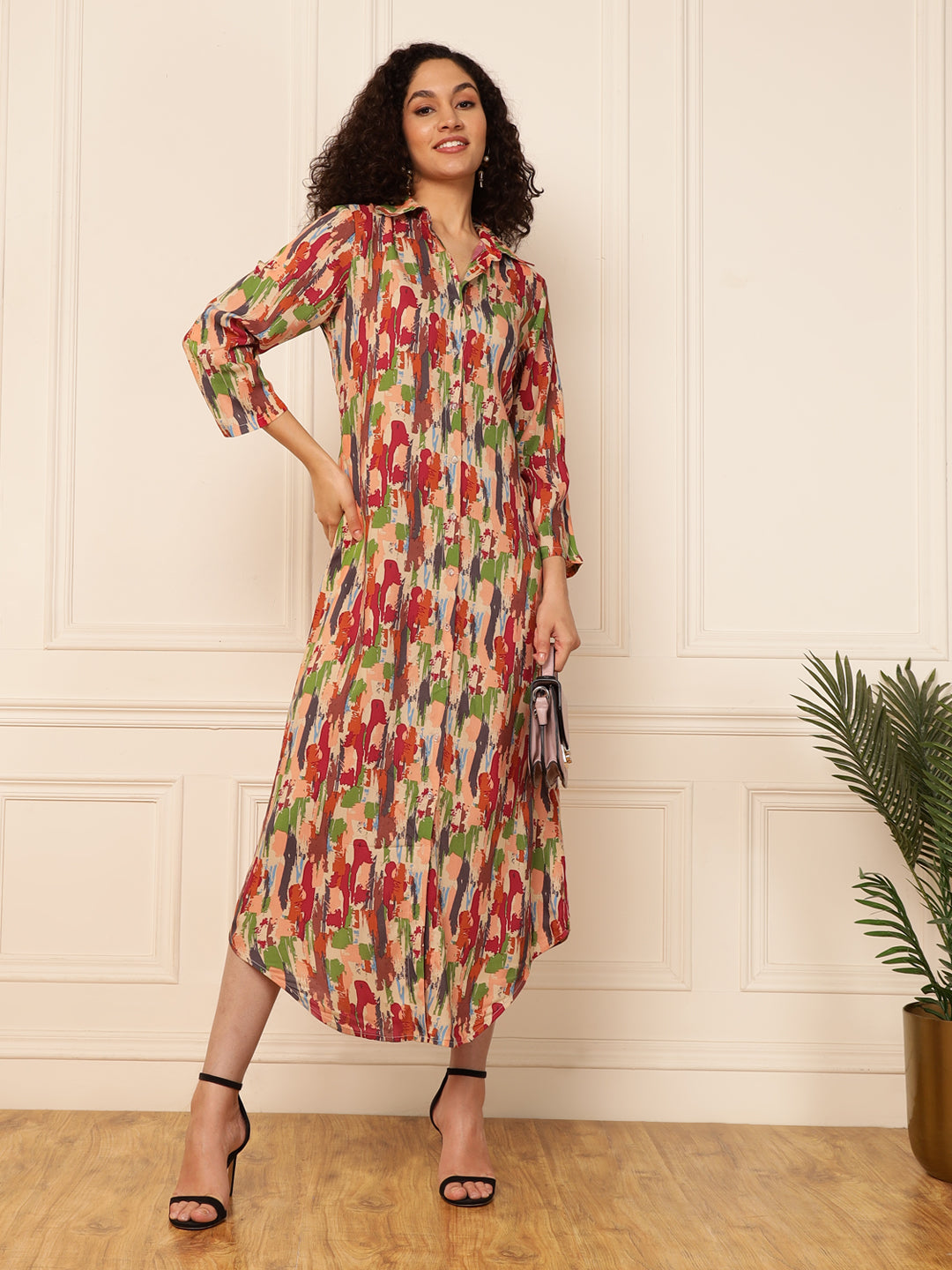 Abstract Printed Women Shirt Dress