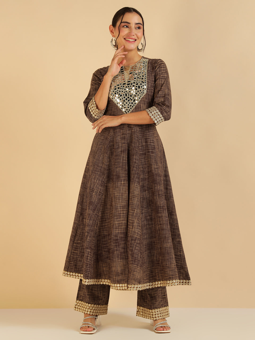 Wine Pure Cotton Tunic & Palazzo Fusion Women Co-Ord Set
