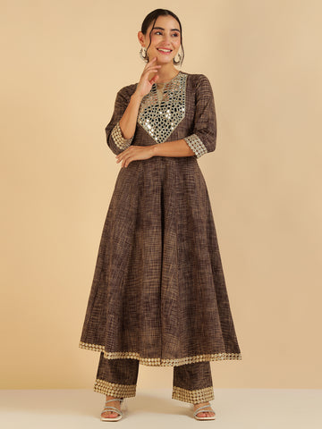 Wine Pure Cotton Tunic & Palazzo Fusion Women Co-Ord Set