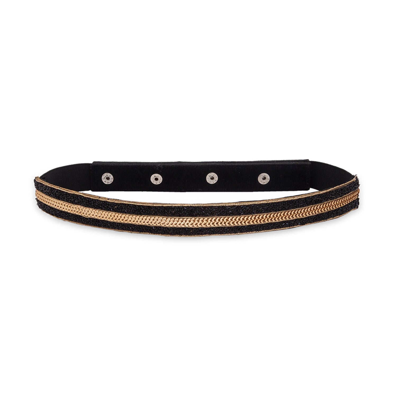 Women's Black Embellished PU Belt