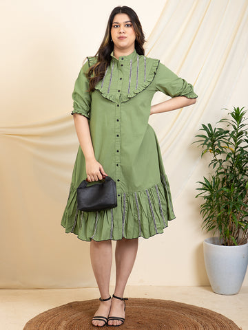 Sea Green Tiered Plus Size Shirt Dress