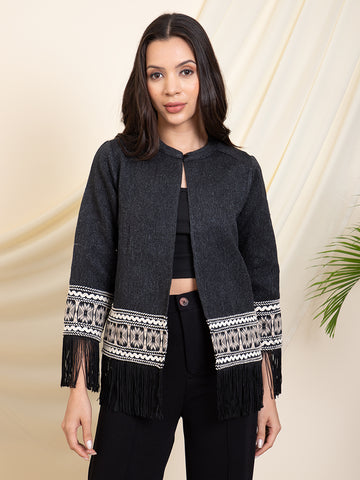 Black With Printed Women Shrug