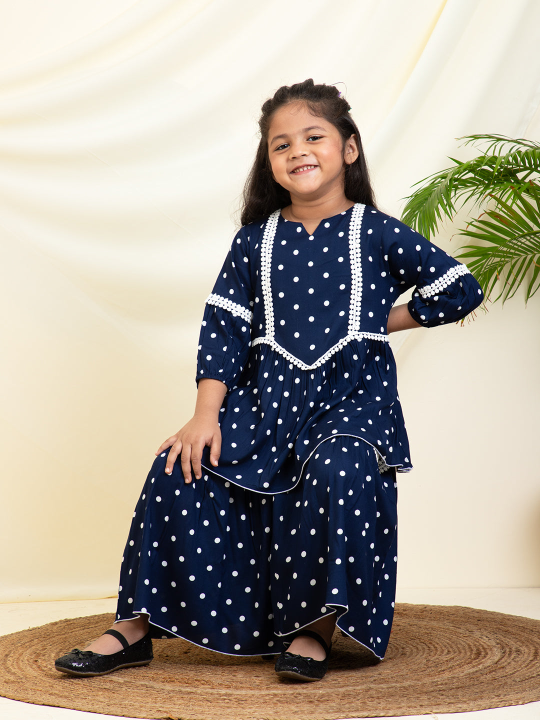 Polka Dots Printed Rayon Peplum Top & Sharara Set