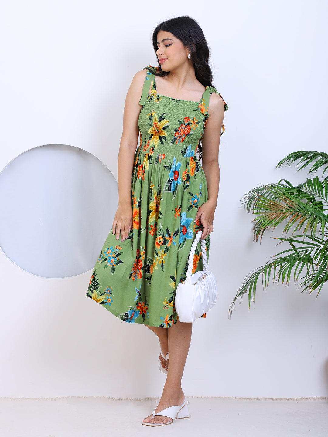 Floral Fit & Flare Tie-Up Dress