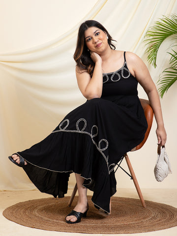 Black Tiered With Slit Women Plus Size Dress