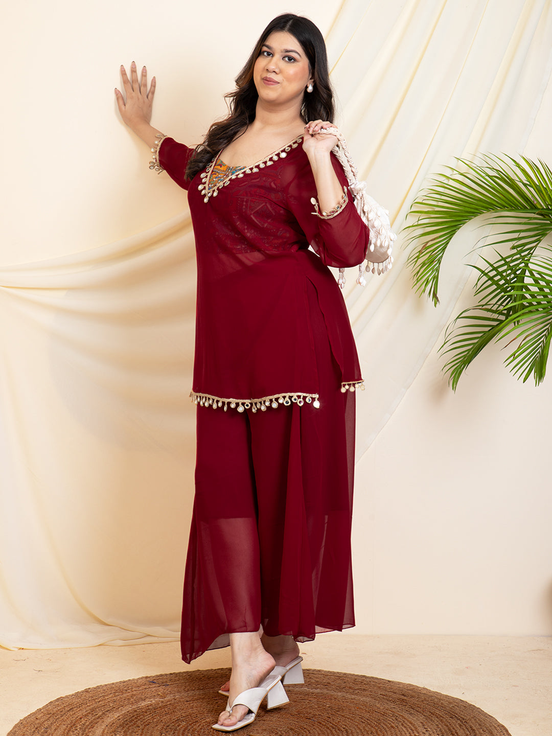 Maroon Indo Western Women Plus Size Set