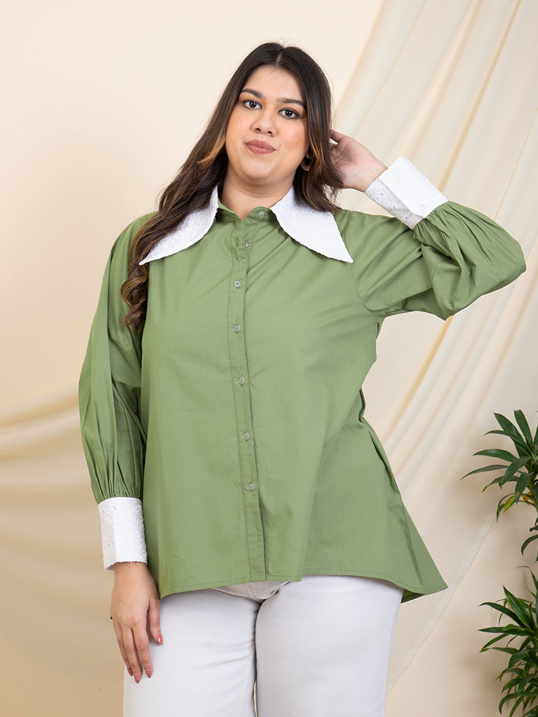 Sea Green High Low Women Plus Size Shirt