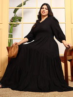 Black Tiered Women's Plus Size Maxi Dress