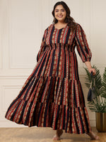 Women's Plus Size Multicolor Striped Viscose Rayon Maxi Tiered Dress
