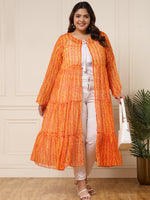 Women's Plus Size Orange Leaf Printed Tier Women Shrug