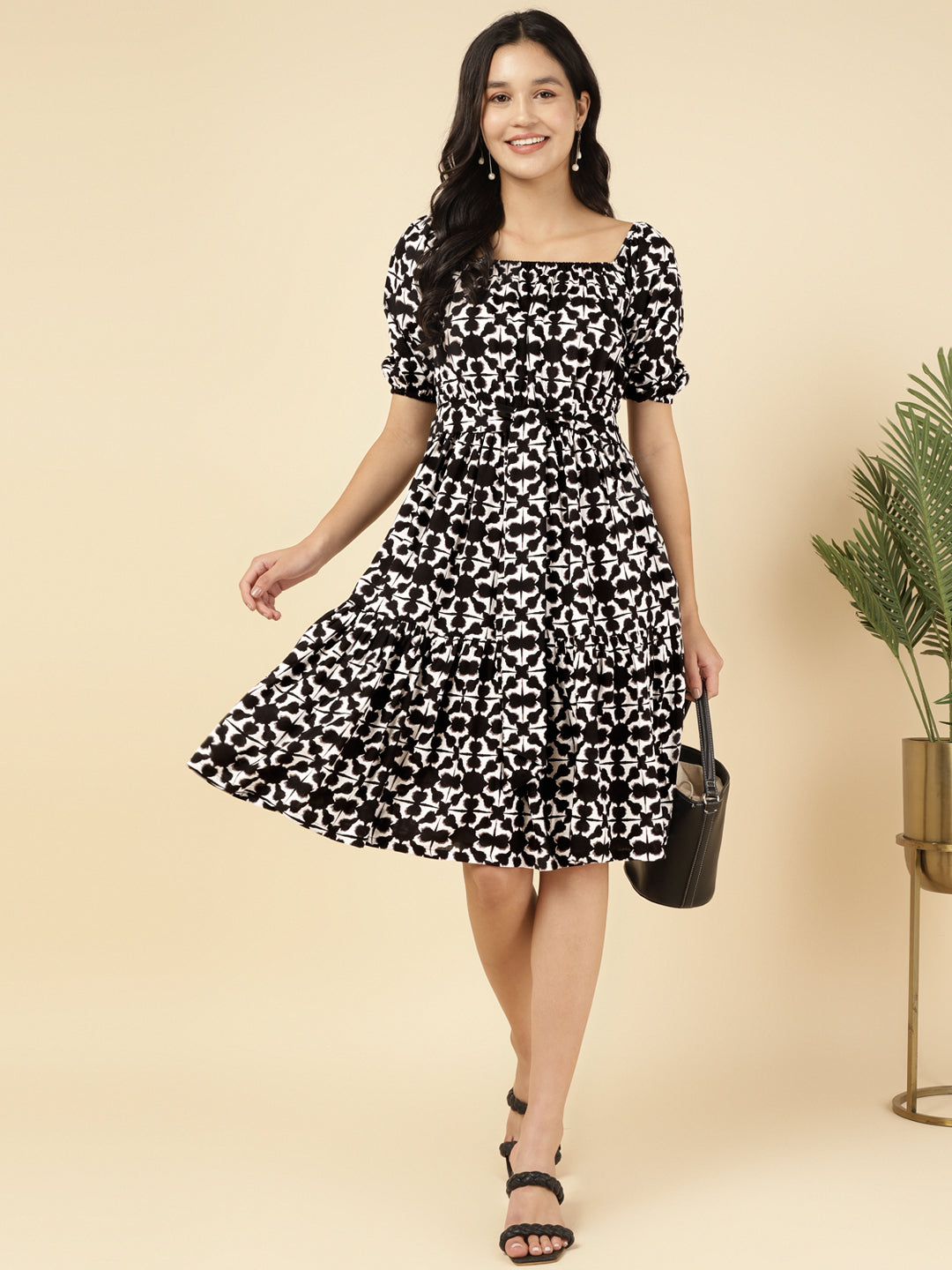 Geometrical Printed Women Tiered Dress