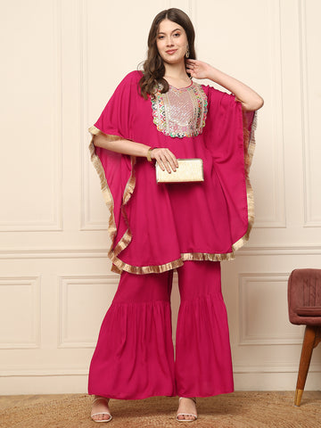 Magenta Kaftan With Sharara Women Co-Ord Set