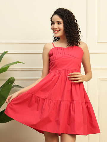 Magenta Corset Style Cotton Knee Length Women Dress