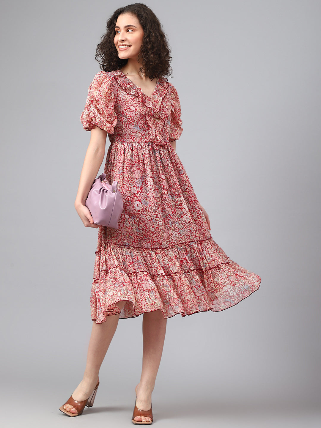 Multicolor Printed Fit and Flare Dress