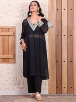 Black Pure Georgette Lurex Indo Western Women Co-ord Set