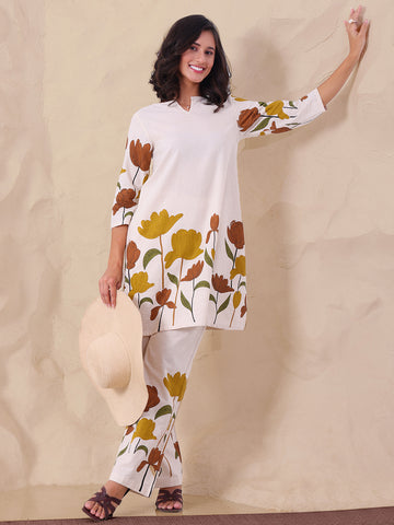 Multi Floral Placement Print Pure Cotton Women Co-ord Set