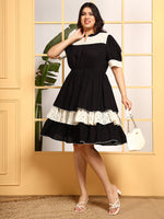 Black With Embroidered Schiffli Women's Plus Size Tiered Dress