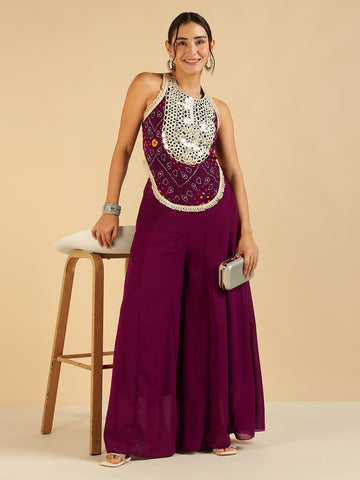Bandhani Printed Top With Sharara Fusion Women Co-Ord Set