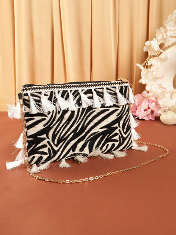 Zebra Print Tassled Sling Bag