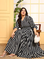 Black Striped Tiered Women's Plus Size Maxi Dress