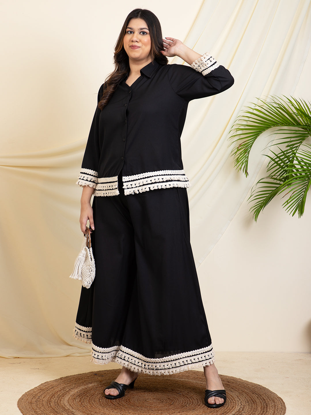 Black Shirt With Black Palazzos Women Plus Size Co-Ord Set