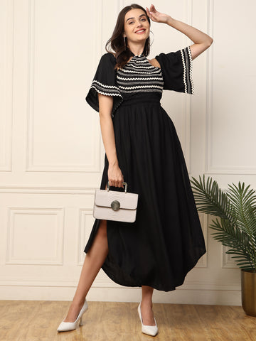 Black Halter Neck With Bell Sleeve Women Dress