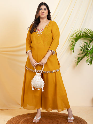 Mustard Indo Western Plus Size Set