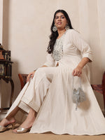Pure Cotton Mirror Embroidered Neck Patch Anarkali Kurta With Palazzo Indo Western Co-ord Set
