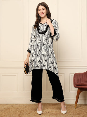 Black Floral Printed Kurta With Palazzo Women Co-Ord Set