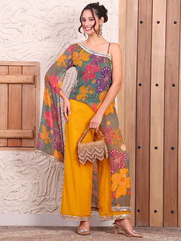 Multicolor Pure Chiffon Tunic With Palazzo Indo Western Women Co-ord Set