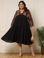 Womens Plus Size Stripes Printed Black Tiered Dress
