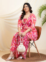 Magenta Abstract Printed Indo-Western Women Plus Size Set