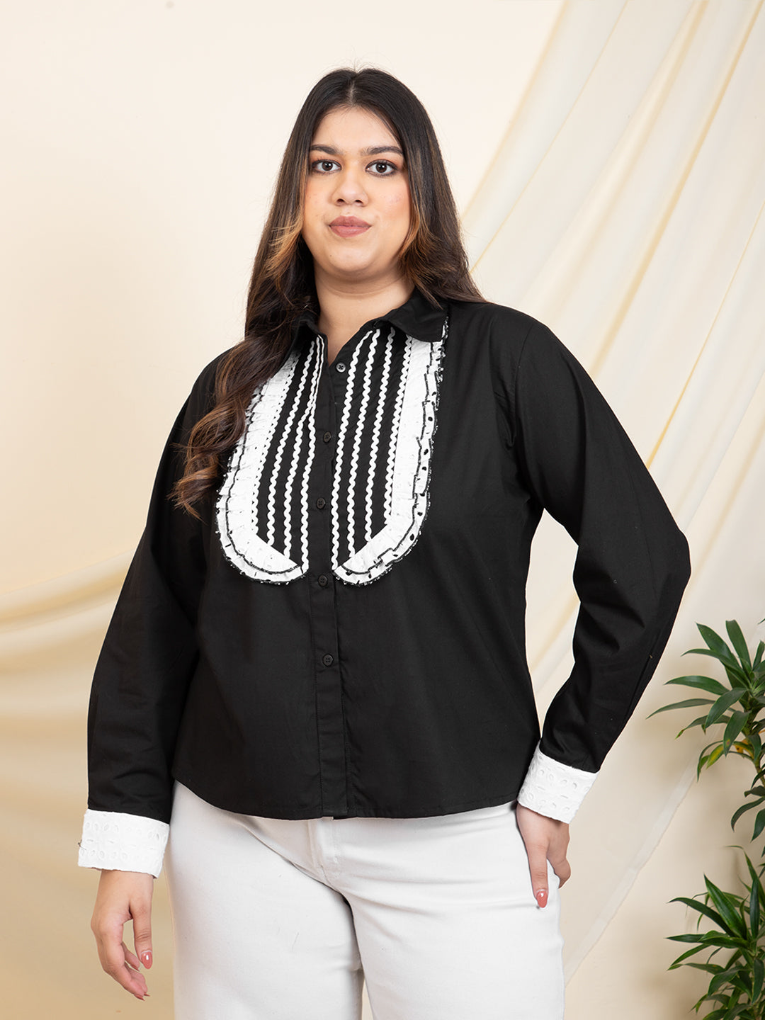 Black Yoke Designed Women Plus Size Shirt